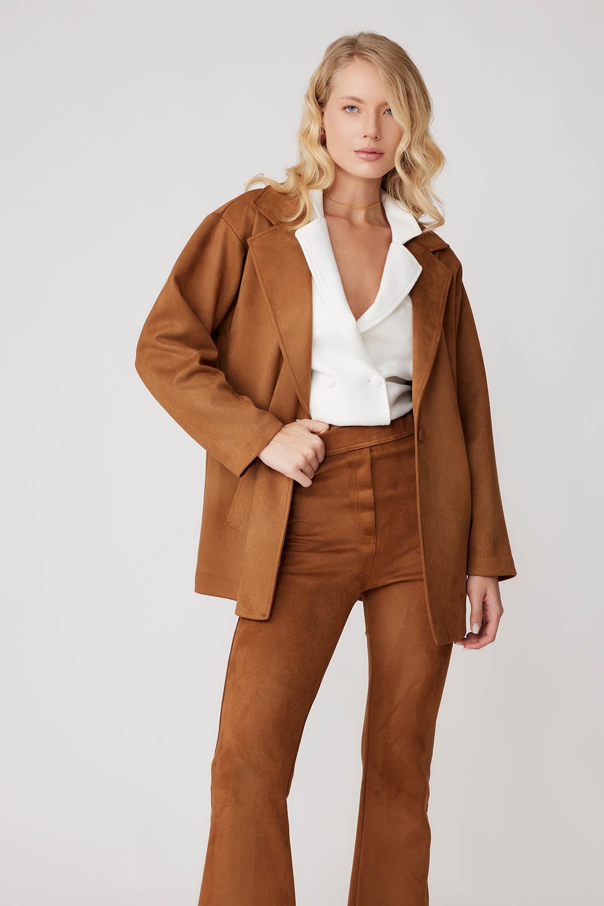 SUEDE JACKET WITH SINGLE BUTTON POCKET
