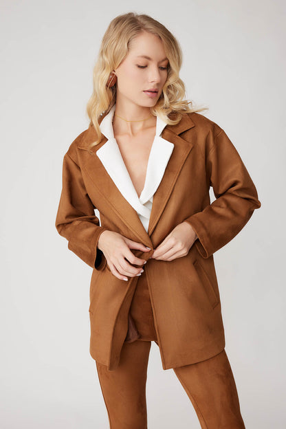 SUEDE JACKET WITH SINGLE BUTTON POCKET