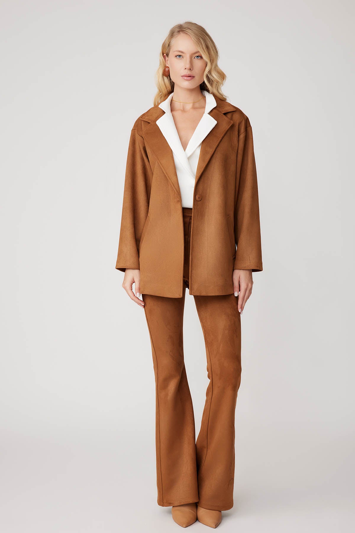 SUEDE JACKET WITH SINGLE BUTTON POCKET