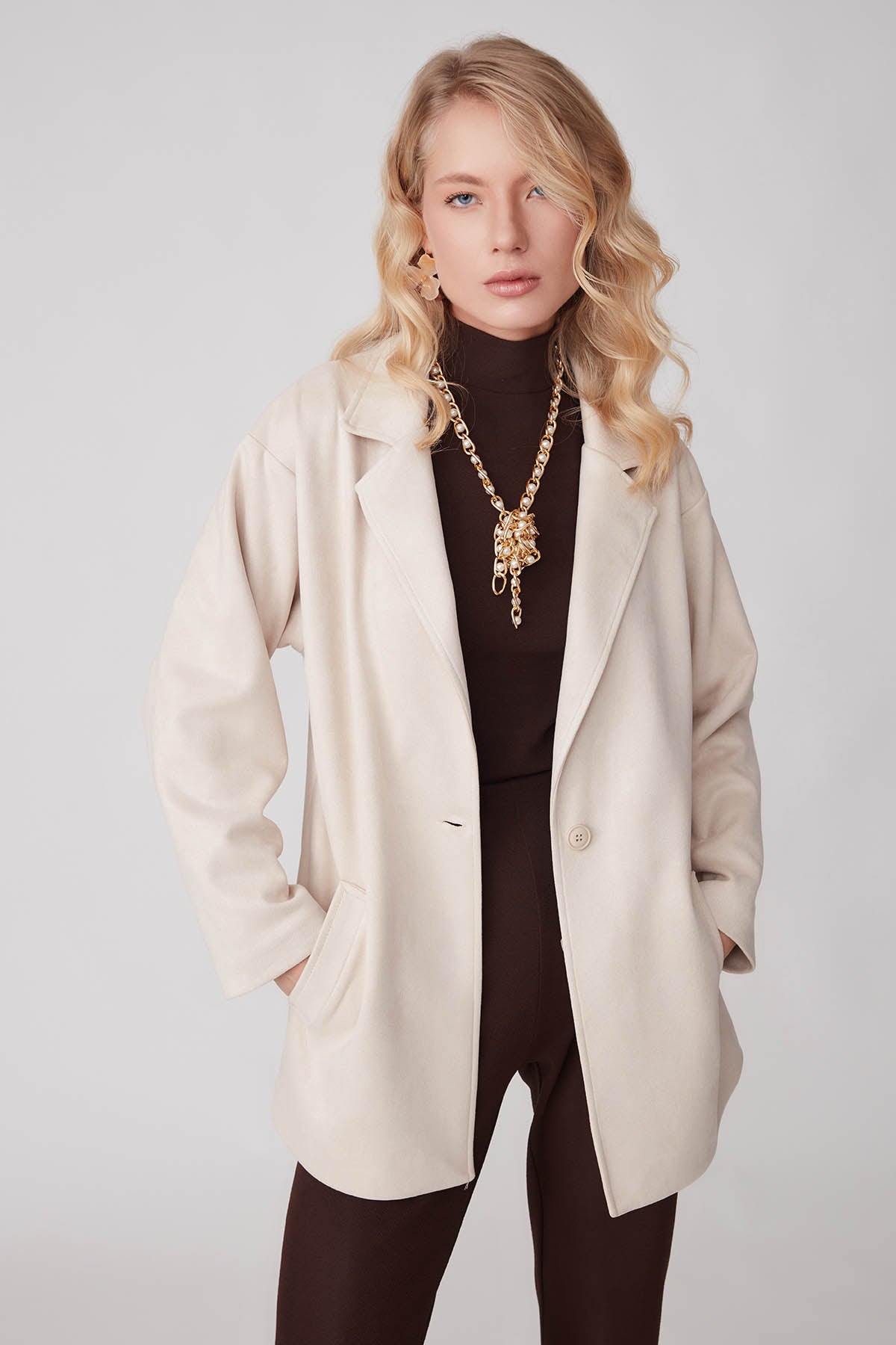 SUEDE JACKET WITH SINGLE BUTTON POCKET