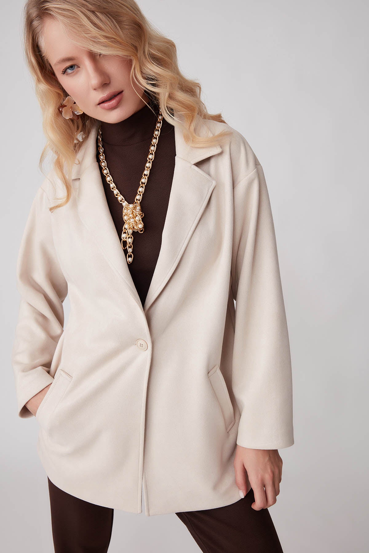 SUEDE JACKET WITH SINGLE BUTTON POCKET