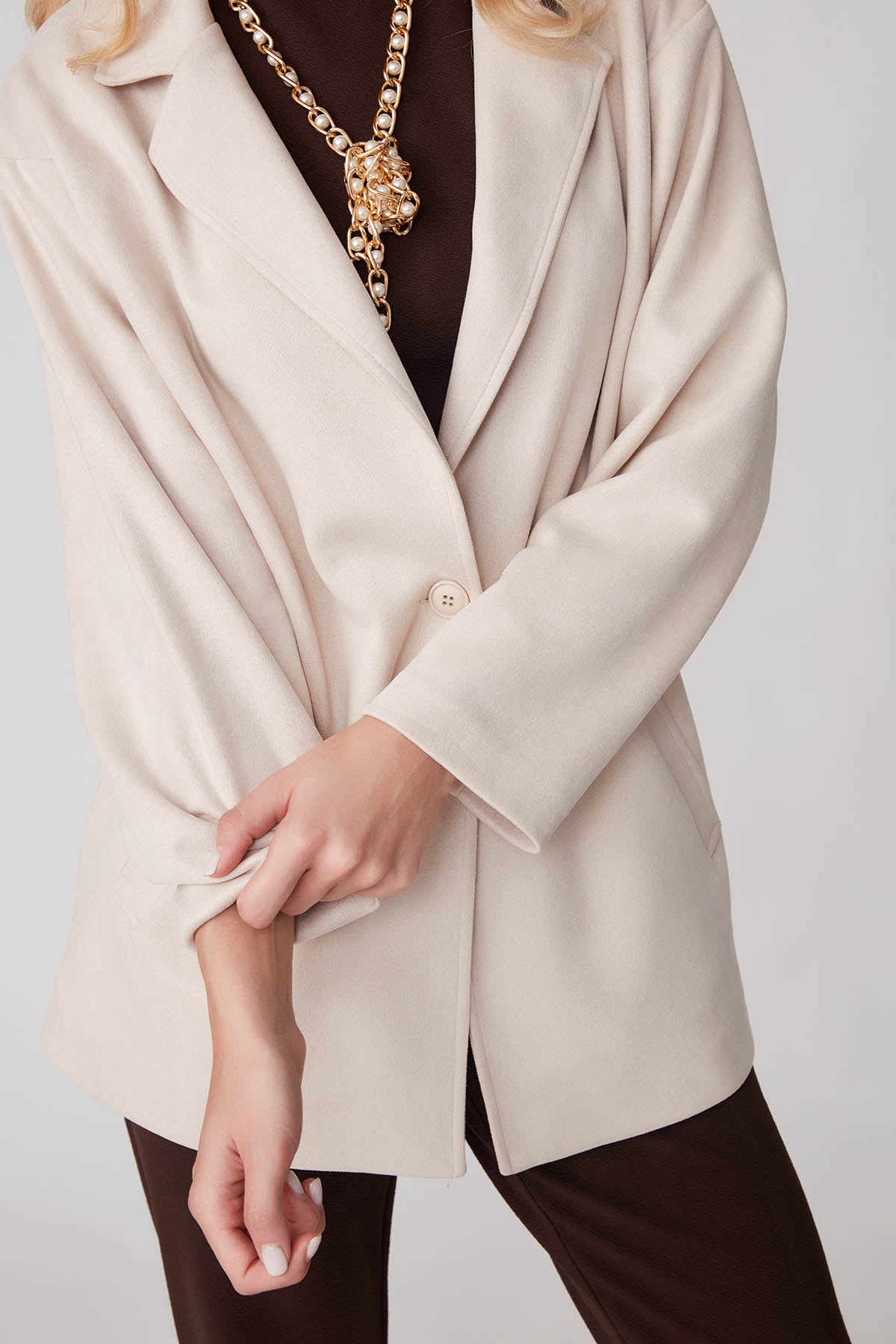 SUEDE JACKET WITH SINGLE BUTTON POCKET