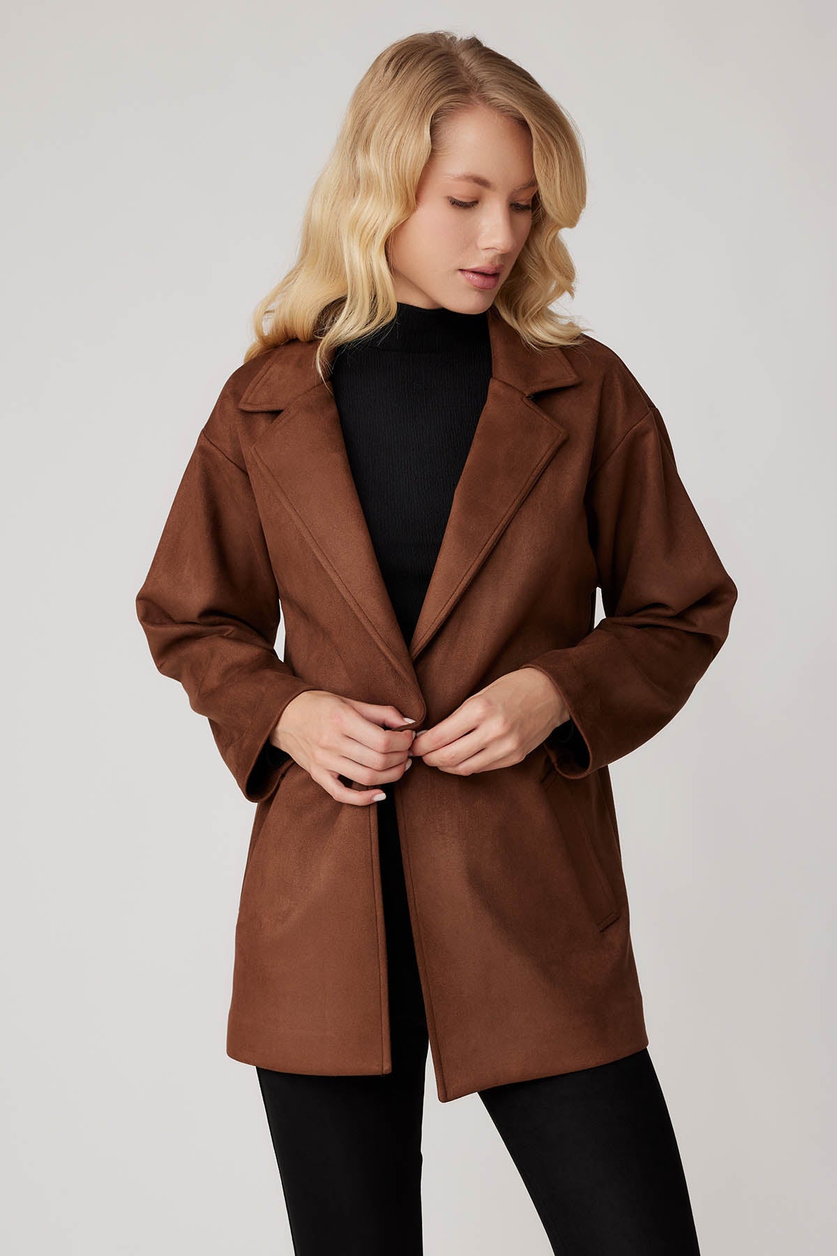 SUEDE JACKET WITH SINGLE BUTTON POCKET