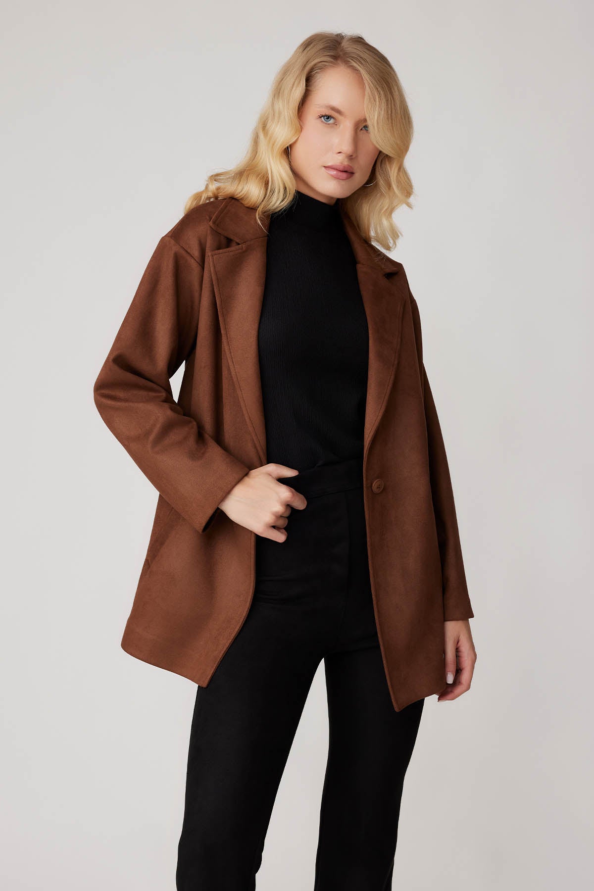 SUEDE JACKET WITH SINGLE BUTTON POCKET