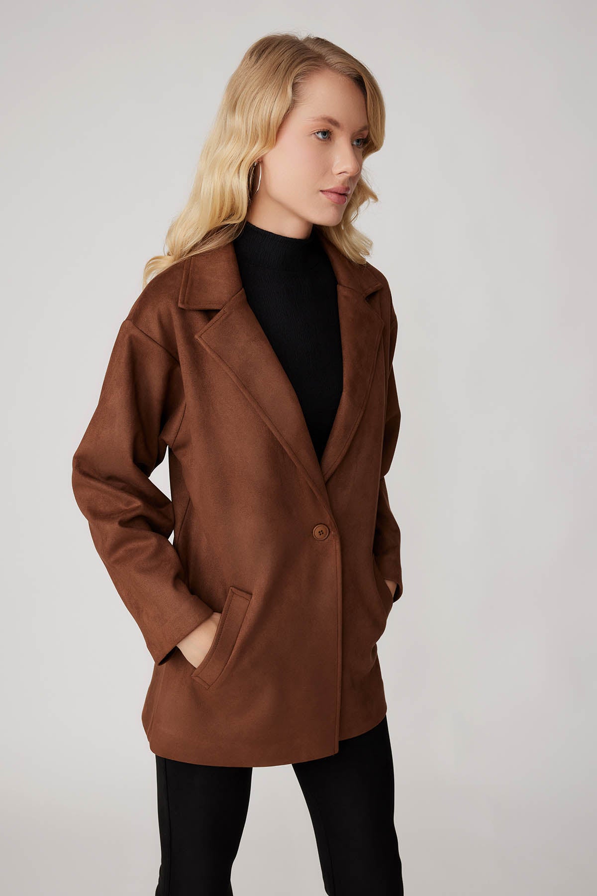 SUEDE JACKET WITH SINGLE BUTTON POCKET