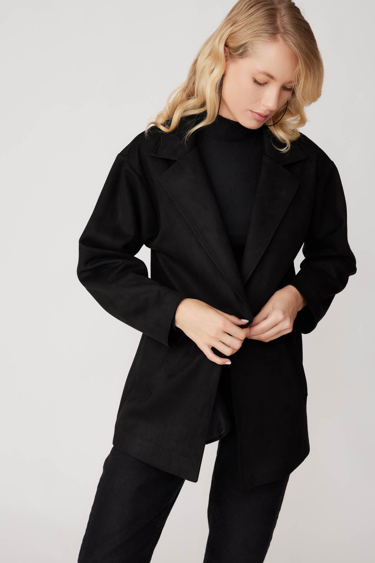 SUEDE JACKET WITH SINGLE BUTTON POCKET