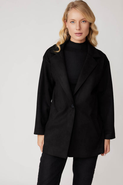 SUEDE JACKET WITH SINGLE BUTTON POCKET