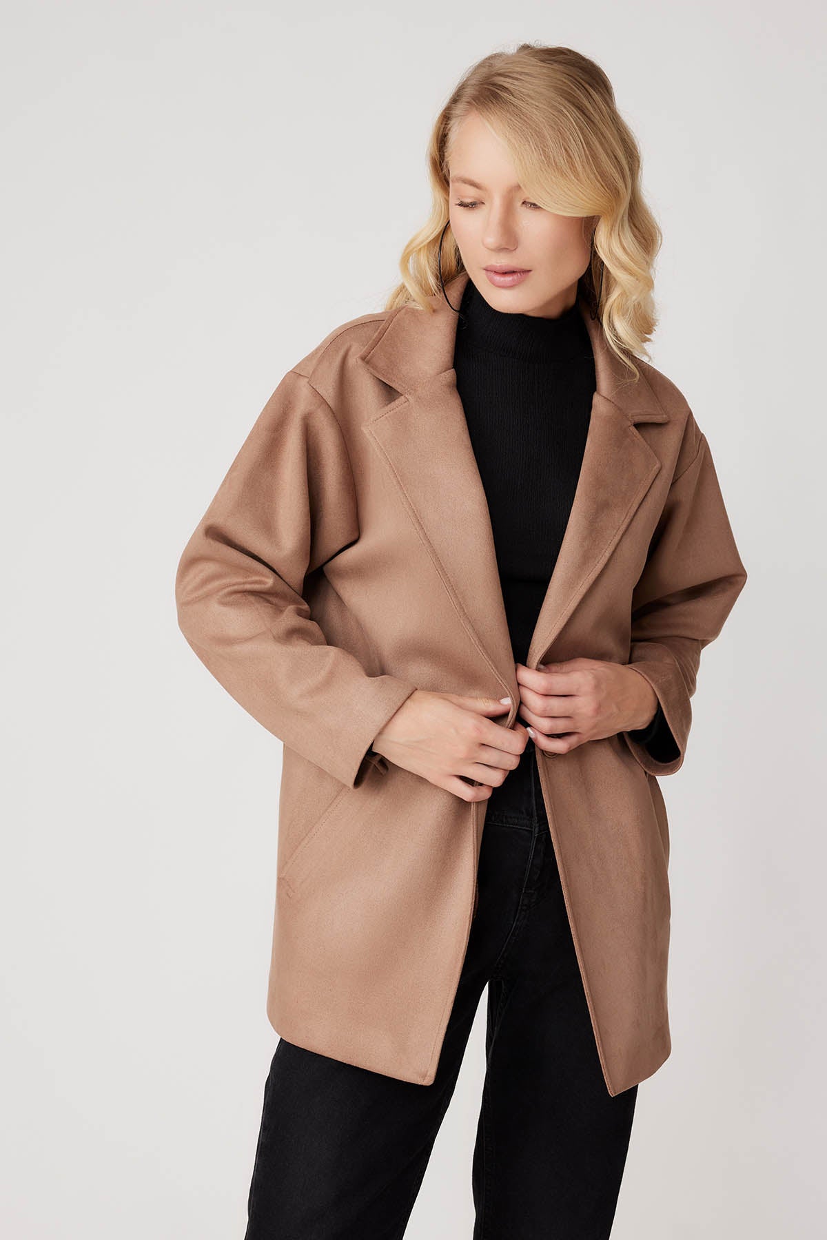 SUEDE JACKET WITH SINGLE BUTTON POCKET