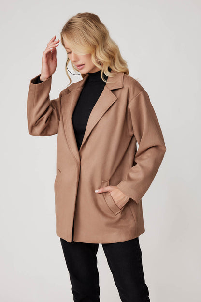 SUEDE JACKET WITH SINGLE BUTTON POCKET