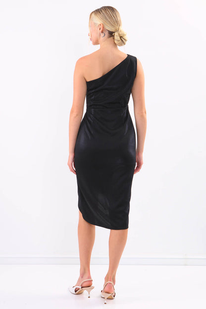 ONE SHOULDER GLOSSY SATIN DRESS