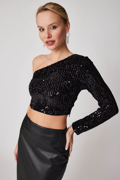 ONE SHOULDER CROP BLOUSE