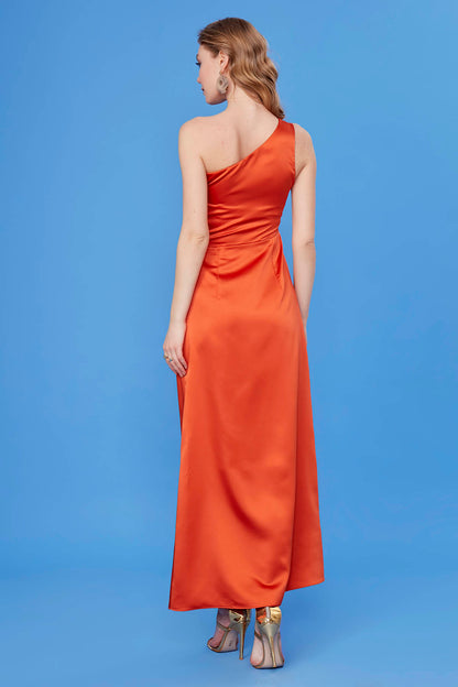 ONE SHOULDER SATIN MAXI DRESS