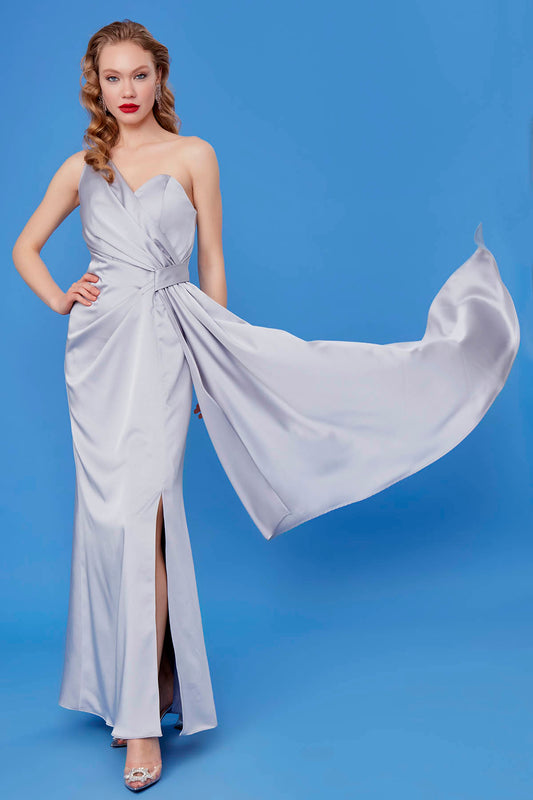 ONE SHOULDER LONG SATIN DRESS
