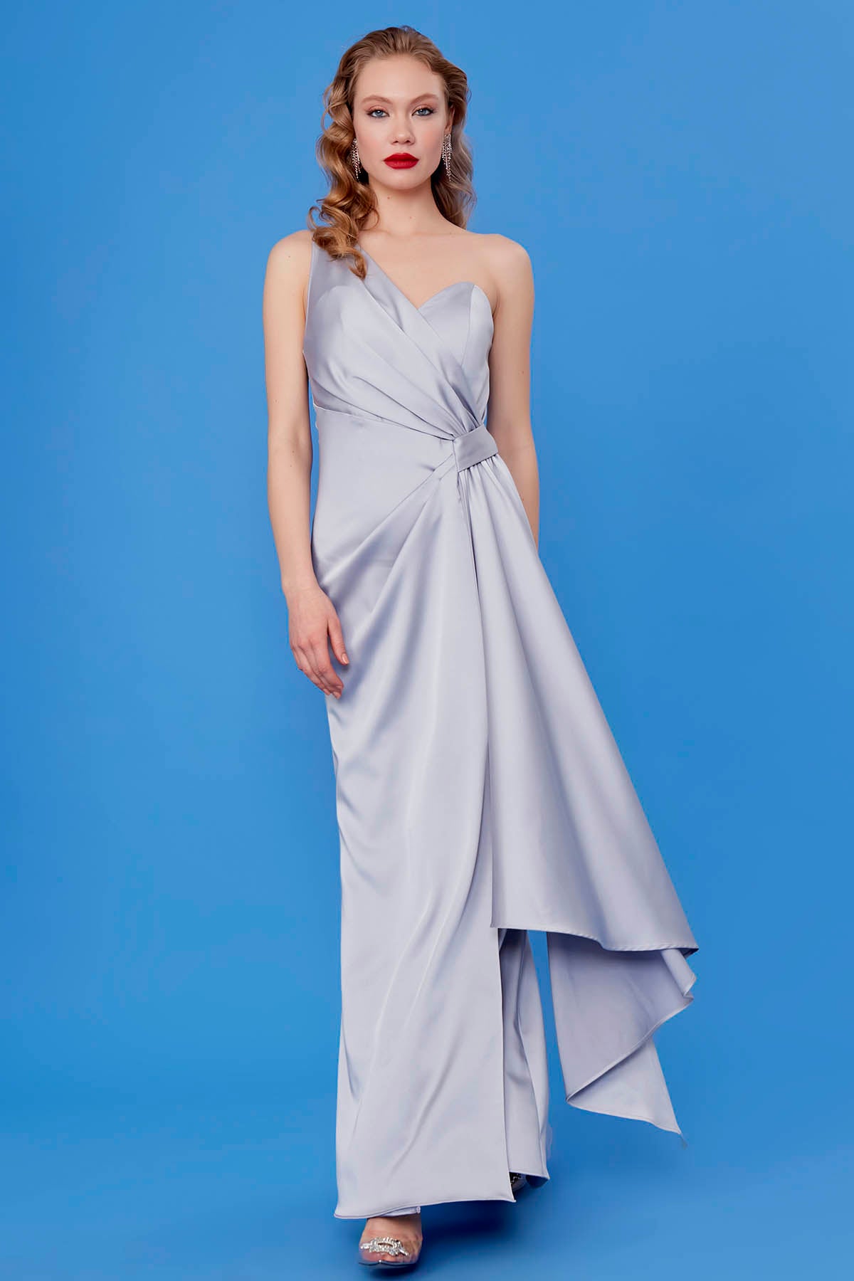 ONE SHOULDER LONG SATIN DRESS