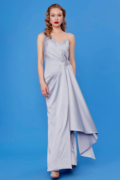 ONE SHOULDER LONG SATIN DRESS
