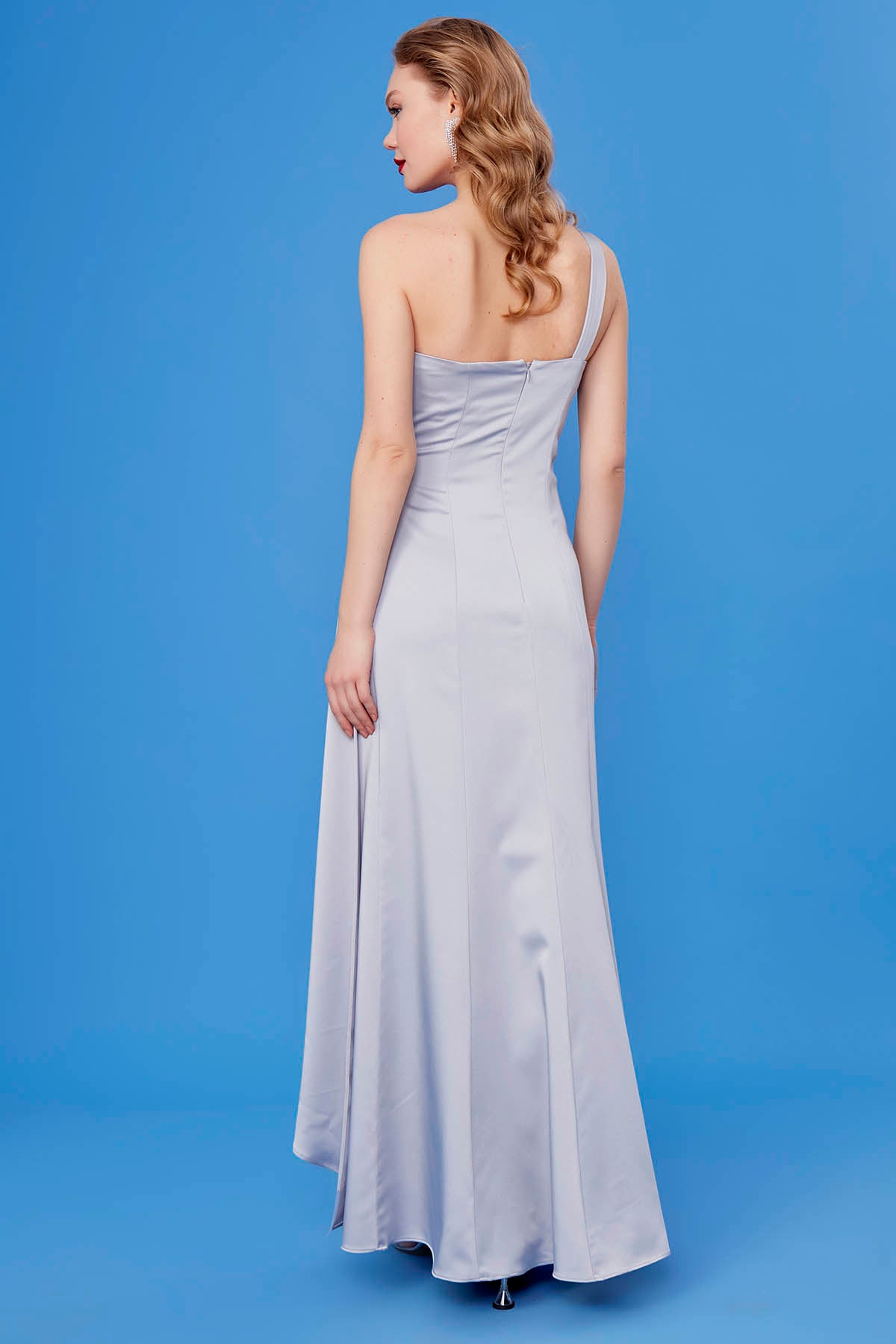 ONE SHOULDER LONG SATIN DRESS