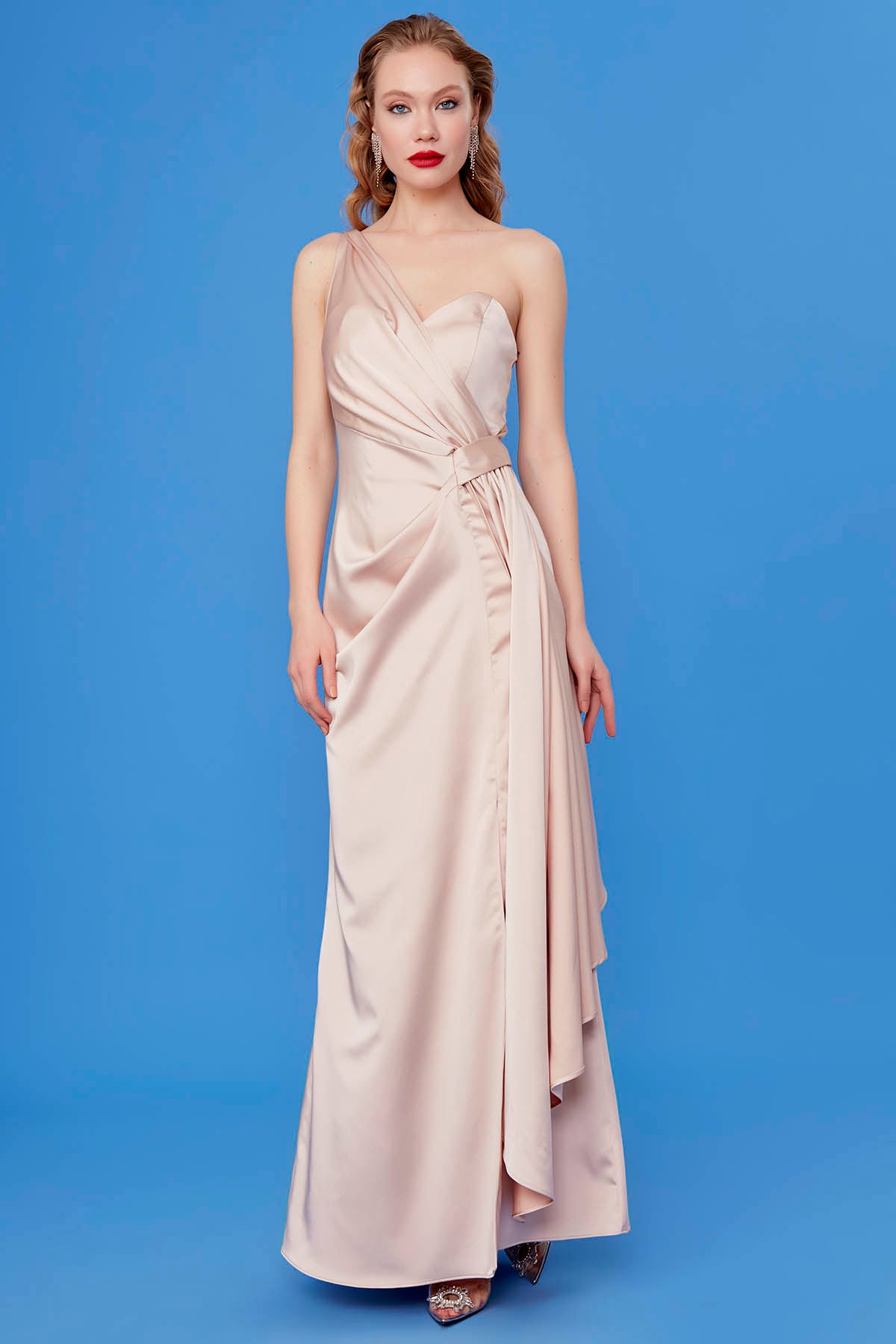 ONE SHOULDER LONG SATIN DRESS