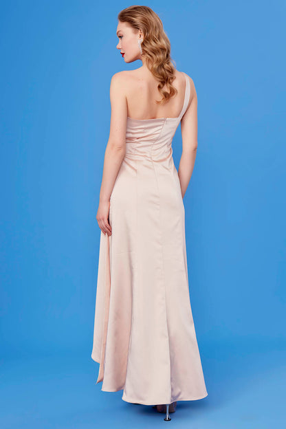 ONE SHOULDER LONG SATIN DRESS