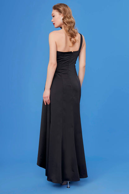ONE SHOULDER LONG SATIN DRESS