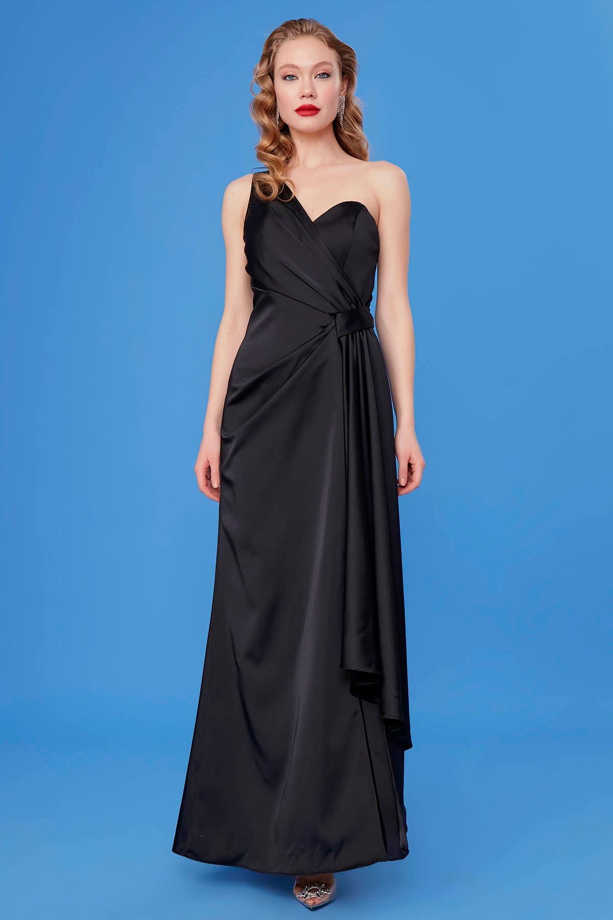 ONE SHOULDER LONG SATIN DRESS