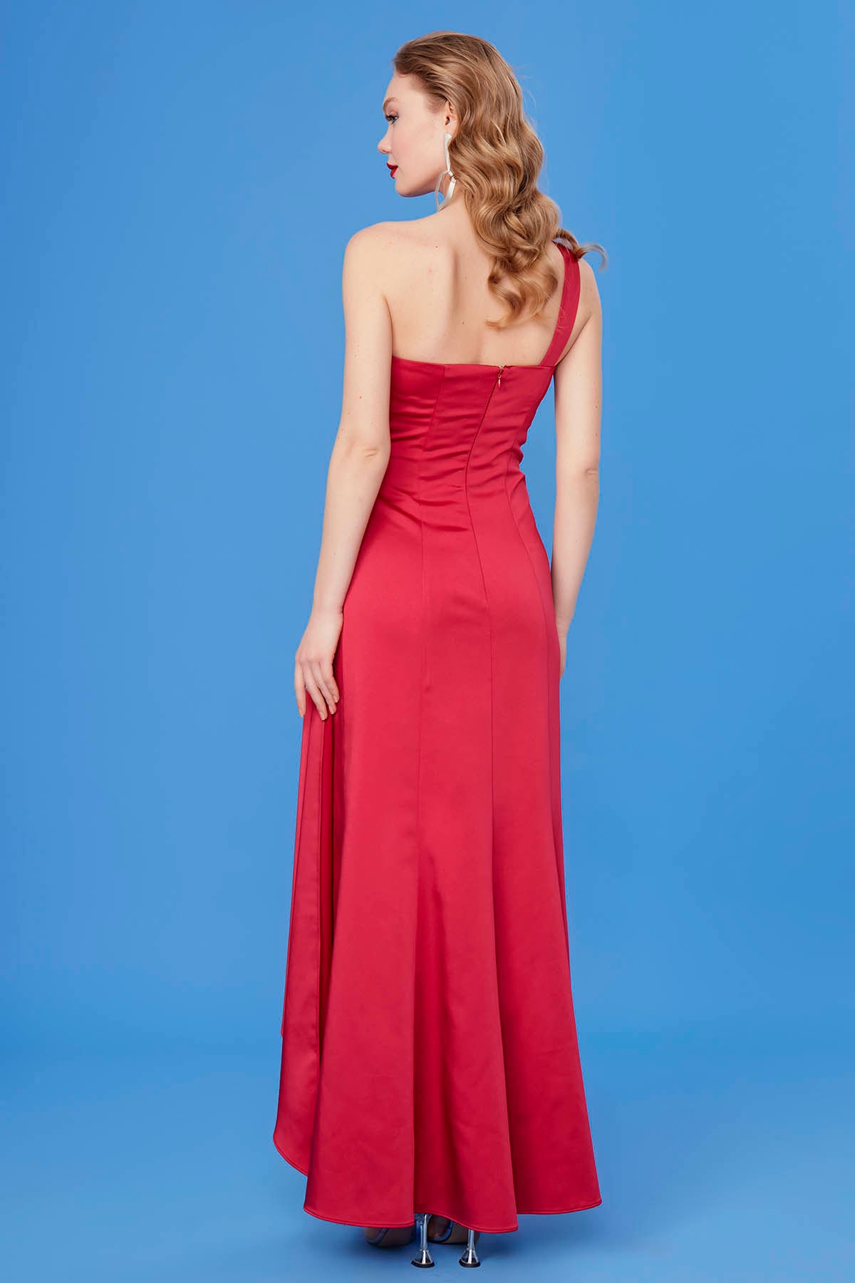 ONE SHOULDER LONG SATIN DRESS