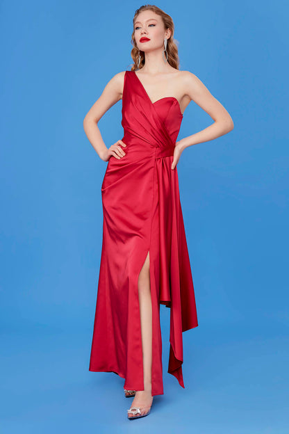 ONE SHOULDER LONG SATIN DRESS