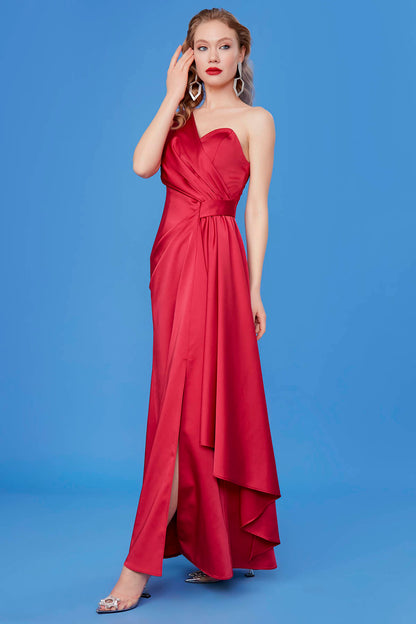 ONE SHOULDER LONG SATIN DRESS