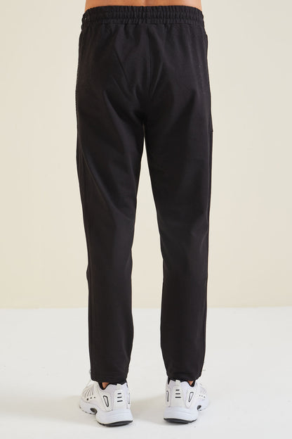 Black Printed Double Striped Slim Fit Jogger Men's Tracksuit Bottom - 84780