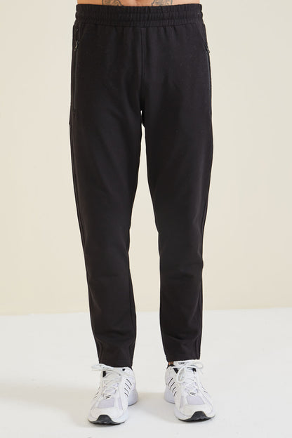 Black Printed Double Striped Slim Fit Jogger Men's Tracksuit Bottom - 84780