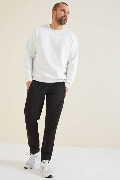 Black Printed Double Striped Slim Fit Jogger Men's Tracksuit Bottom - 84780