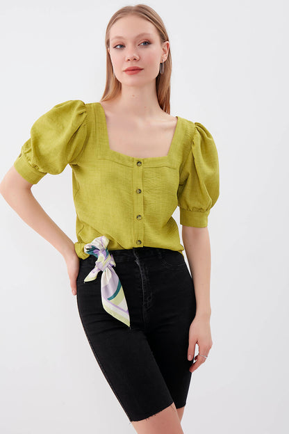 U-COLLAR LOOSE SLEEVE BUTTON BLOUSE