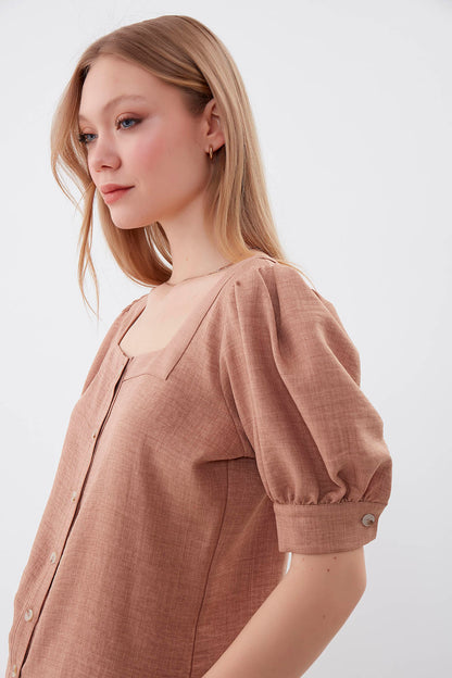 U-COLLAR LOOSE SLEEVE BUTTON BLOUSE
