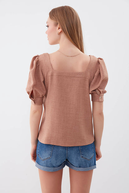 U-COLLAR LOOSE SLEEVE BUTTON BLOUSE
