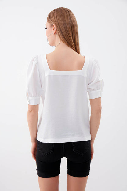 U-COLLAR LOOSE SLEEVE BUTTON BLOUSE
