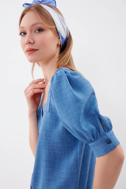 U-COLLAR LOOSE SLEEVE BUTTON BLOUSE