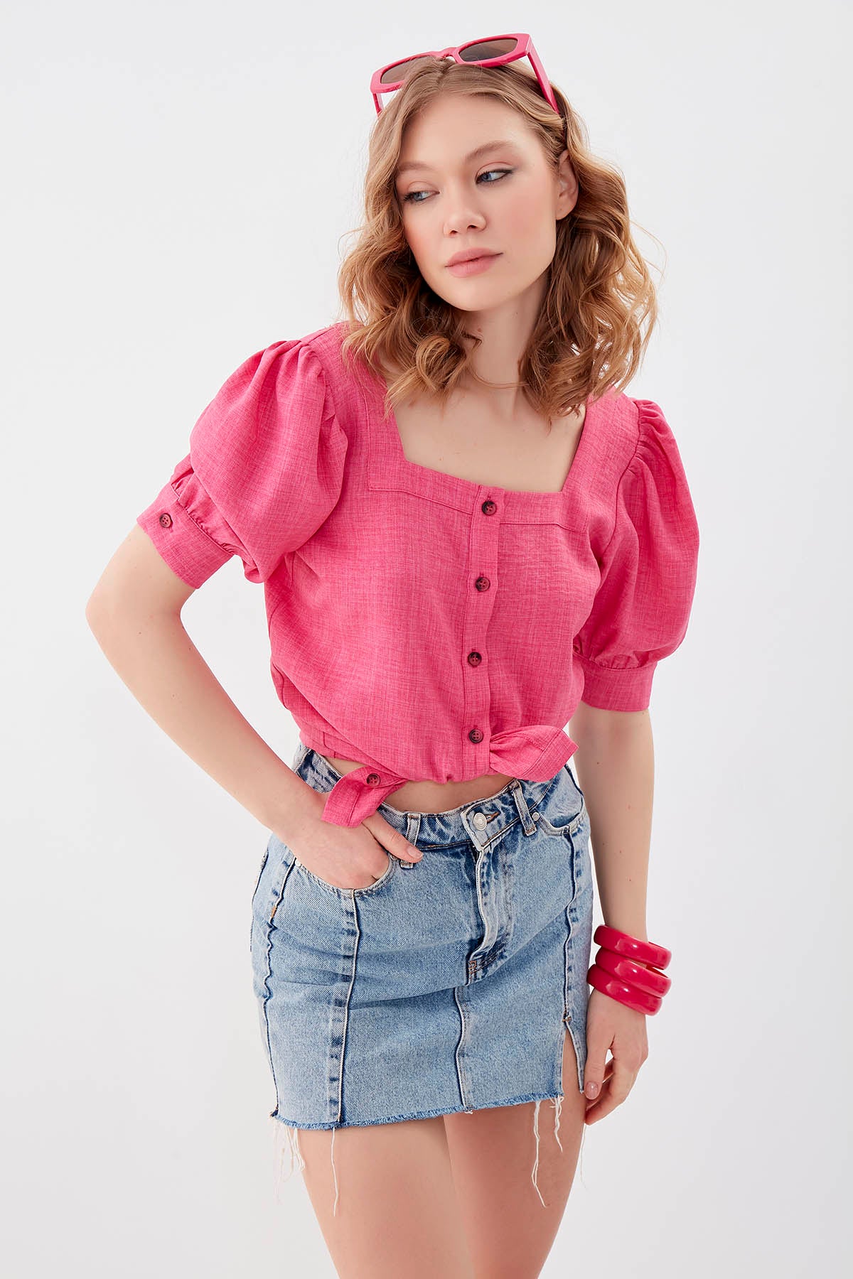 U-COLLAR LOOSE SLEEVE BUTTON BLOUSE