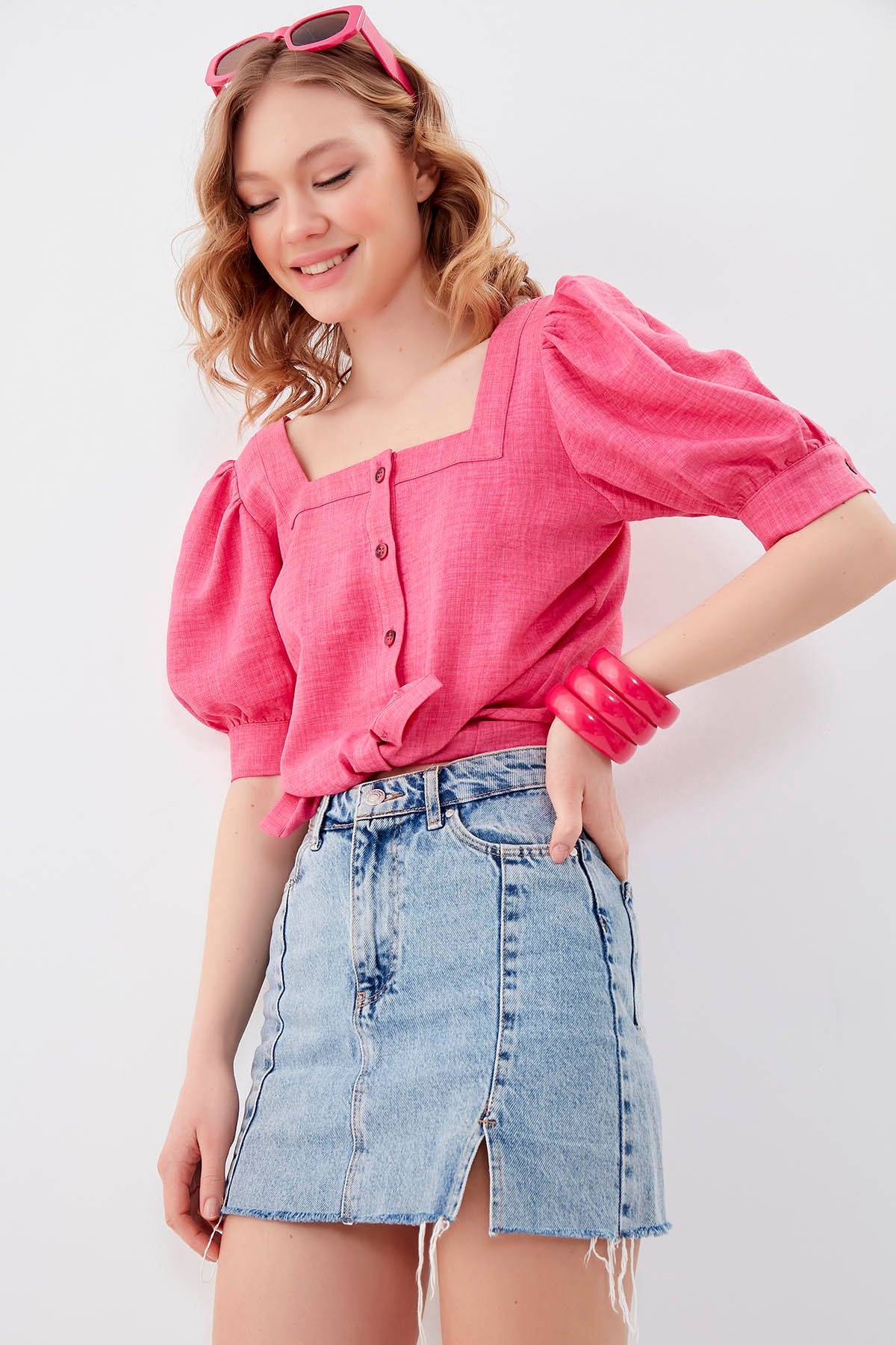 U-COLLAR LOOSE SLEEVE BUTTON BLOUSE