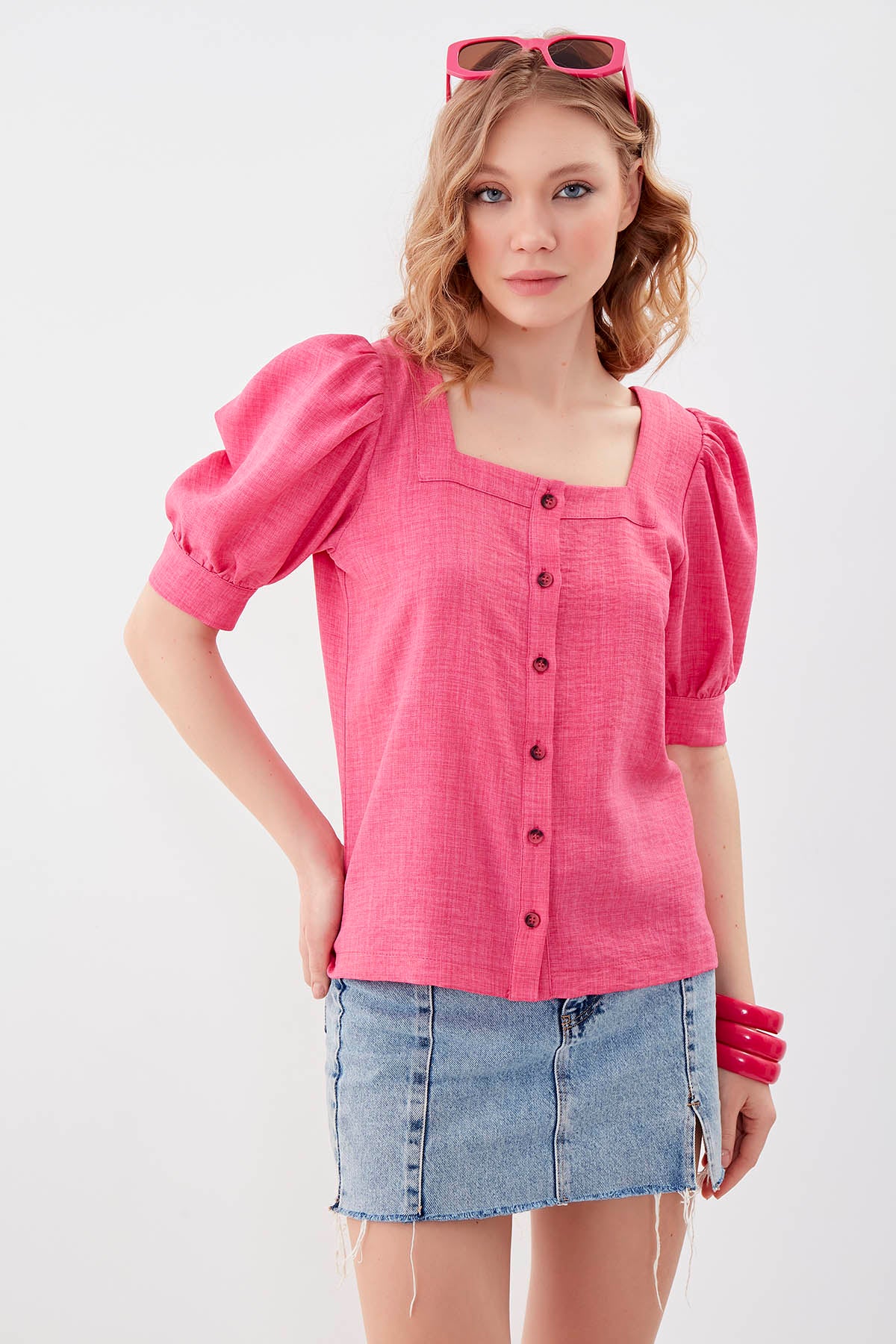 U-COLLAR LOOSE SLEEVE BUTTON BLOUSE