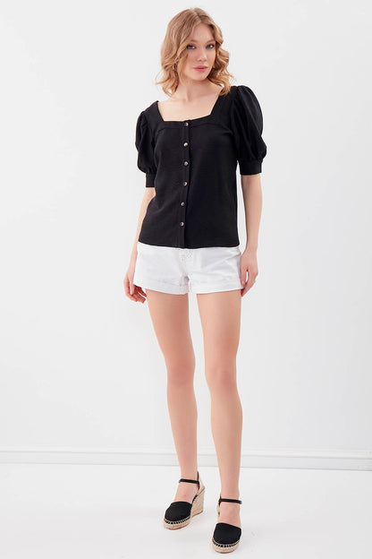 U-COLLAR LOOSE SLEEVE BUTTON BLOUSE