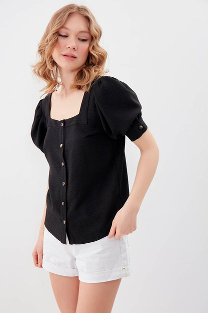 U-COLLAR LOOSE SLEEVE BUTTON BLOUSE