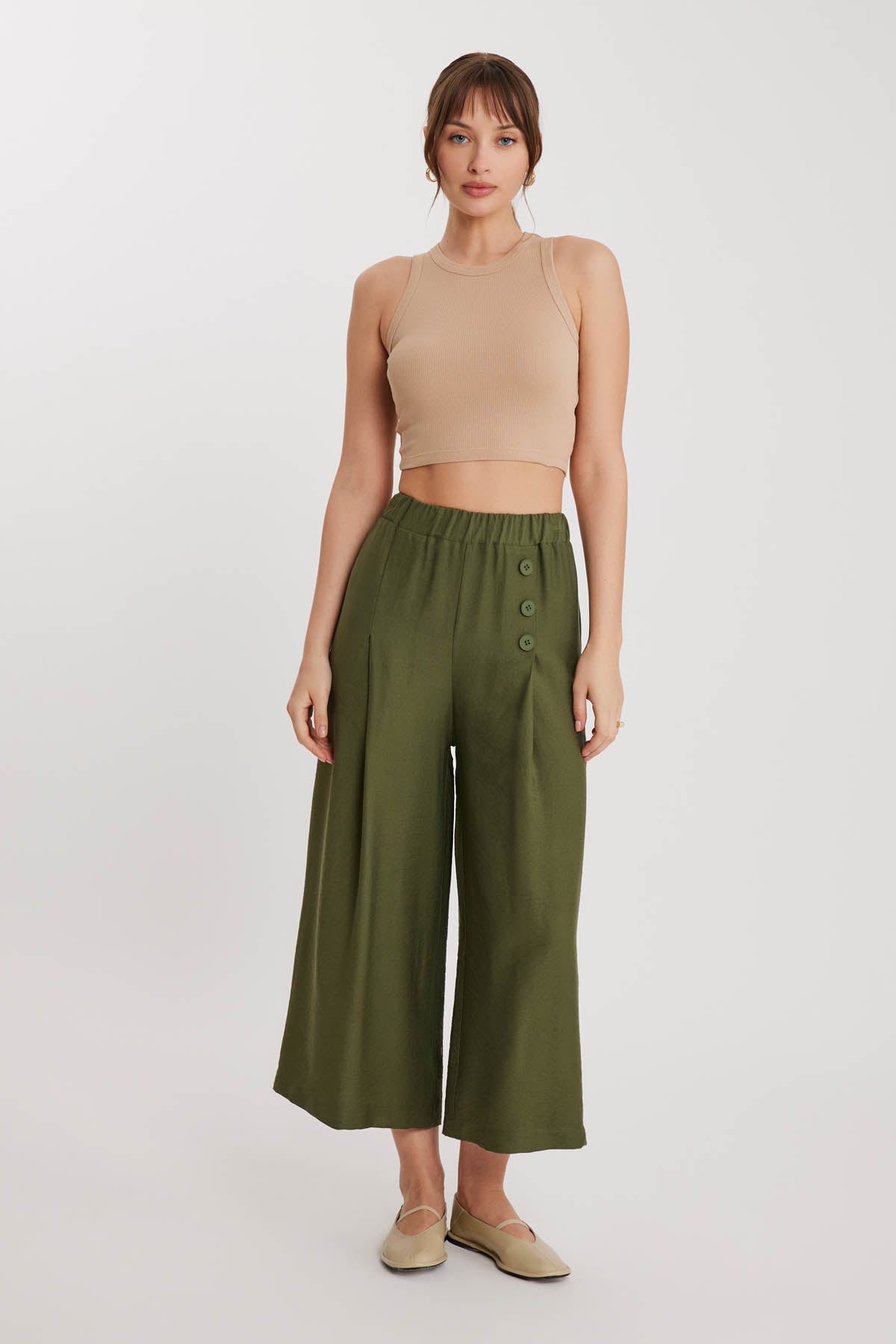 TRI-BUTTON WIDE BATCH PLEATED TROUSERS