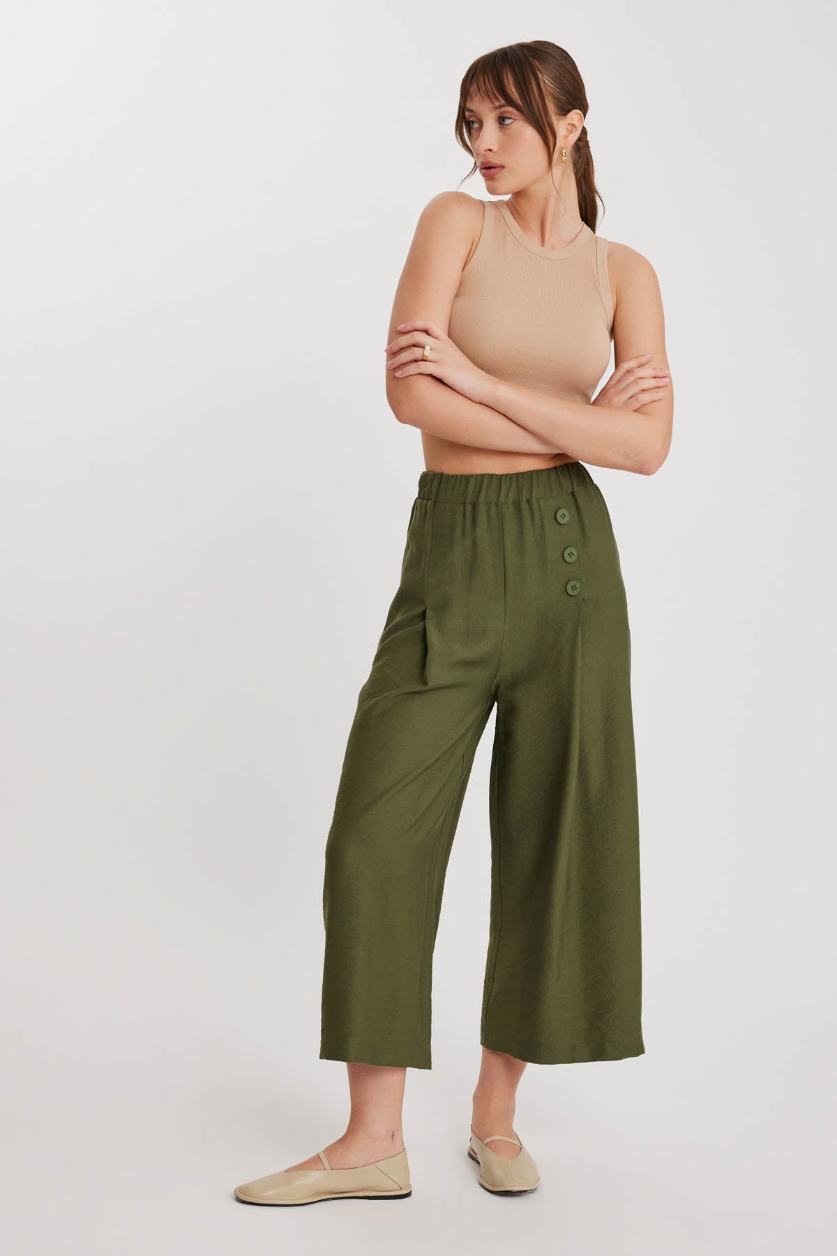 TRI-BUTTON WIDE BATCH PLEATED TROUSERS