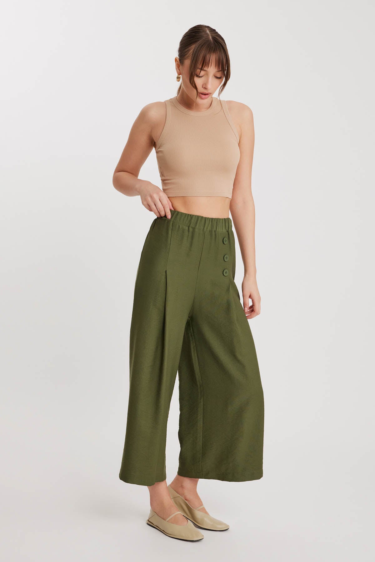 TRI-BUTTON WIDE BATCH PLEATED TROUSERS