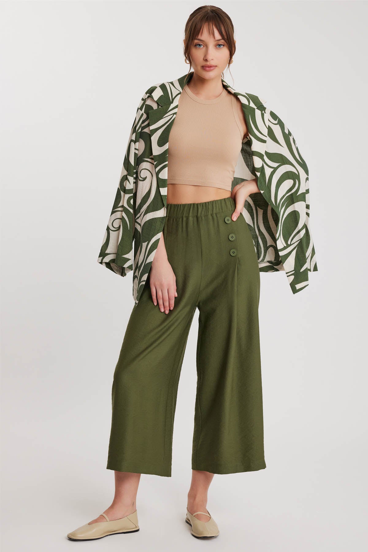 TRI-BUTTON WIDE BATCH PLEATED TROUSERS