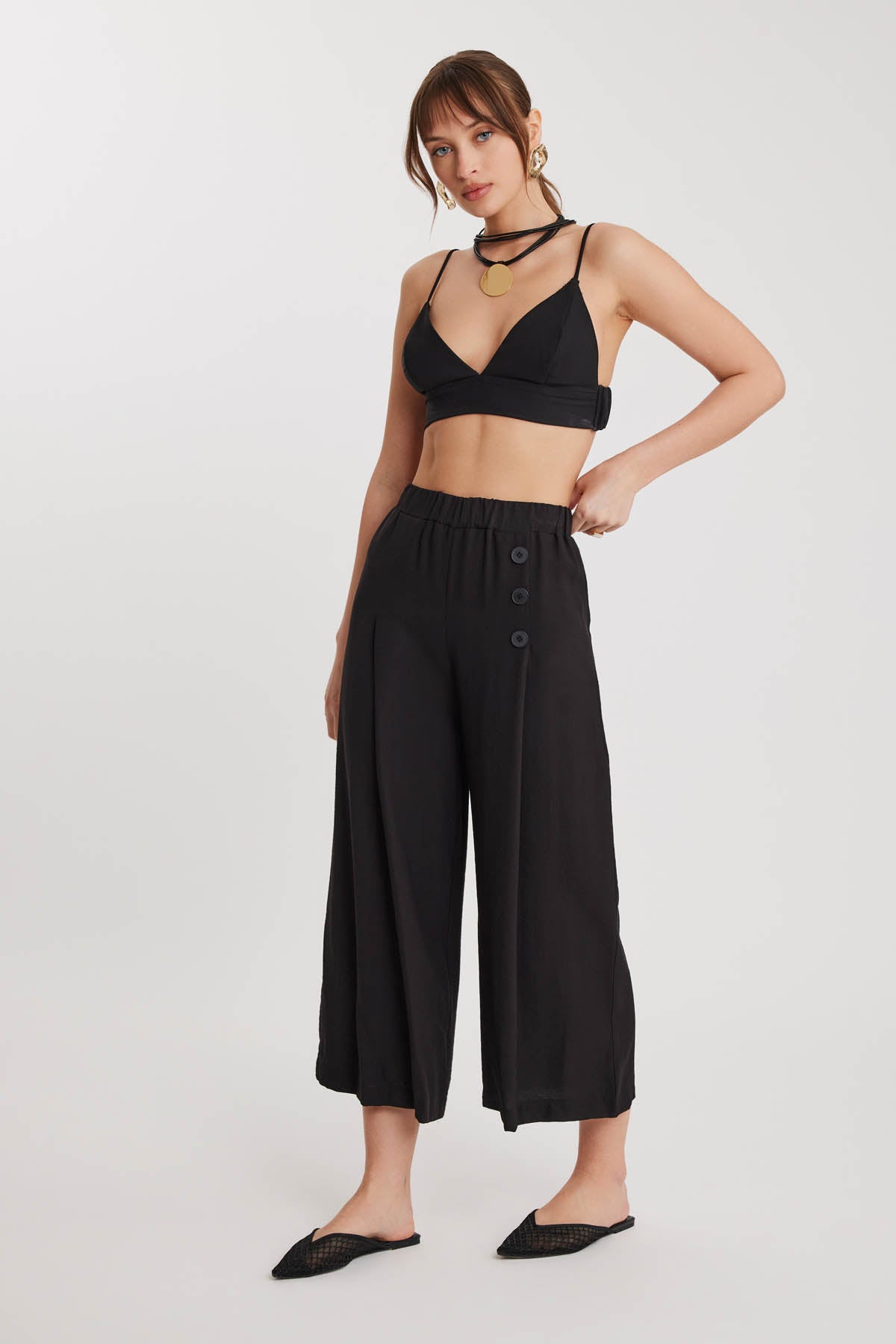 TRI-BUTTON WIDE BATCH PLEATED TROUSERS