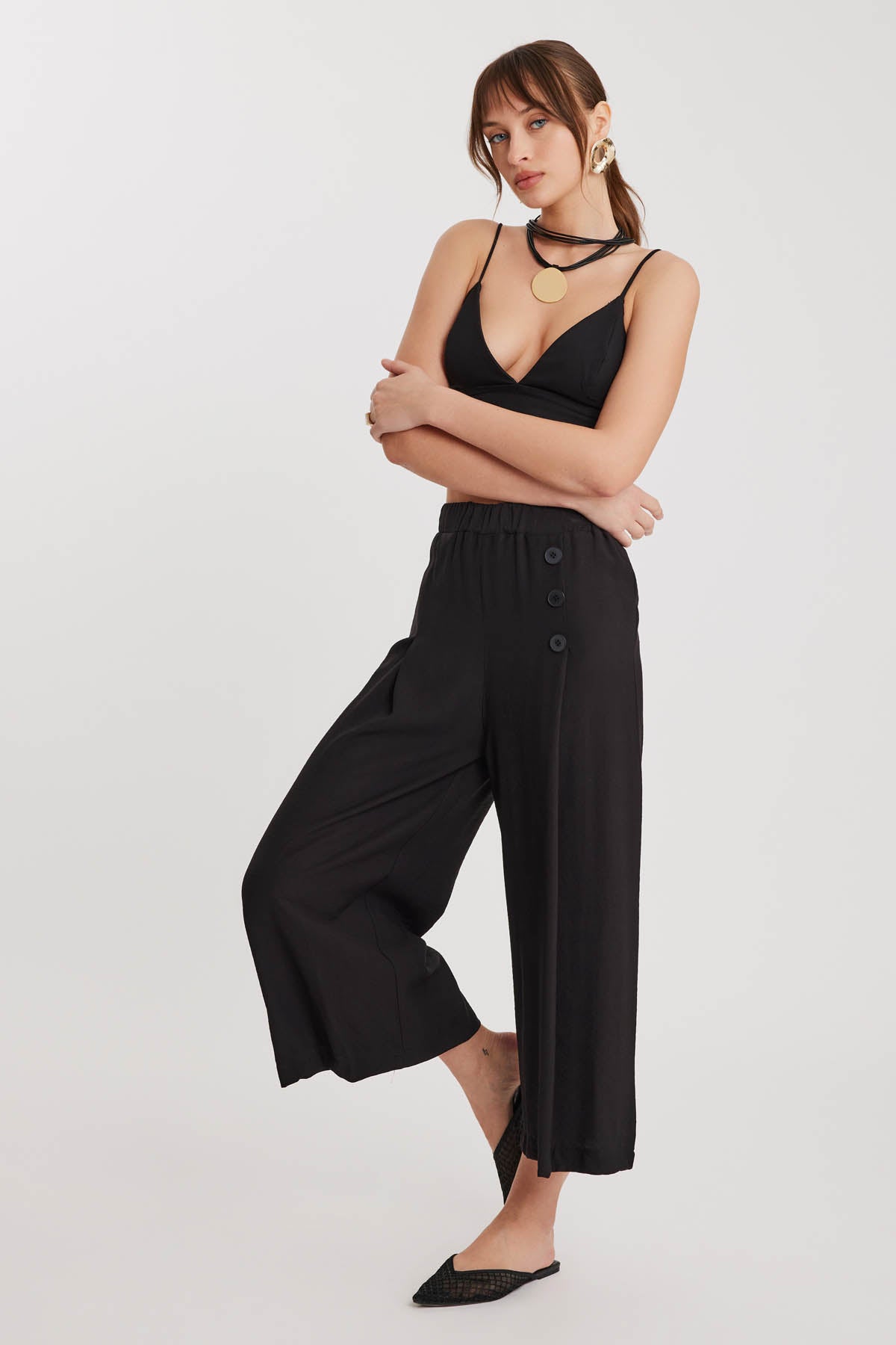 TRI-BUTTON WIDE BATCH PLEATED TROUSERS