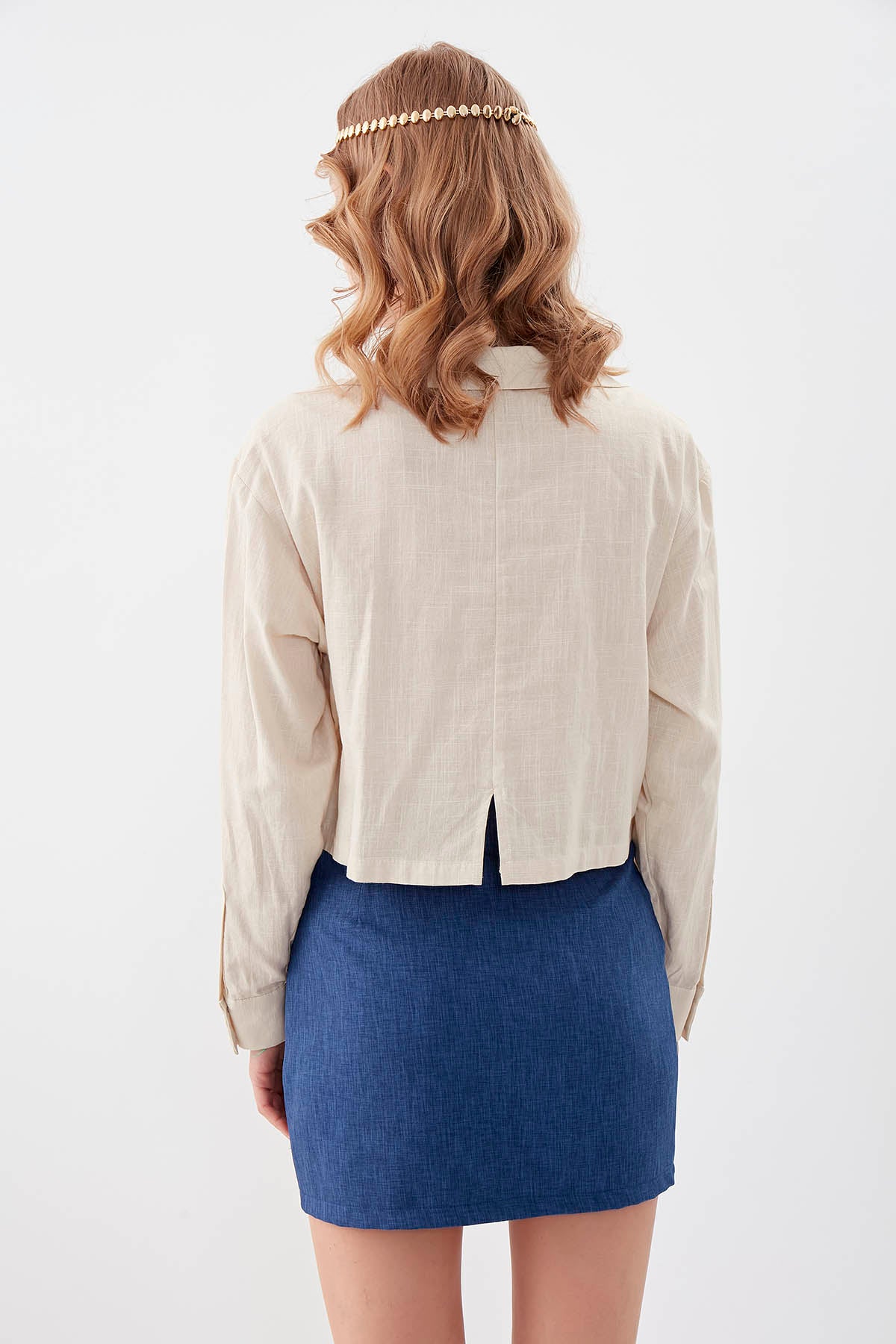 LONG SLEEVE VISCOSE LINEN CROP SHIRT