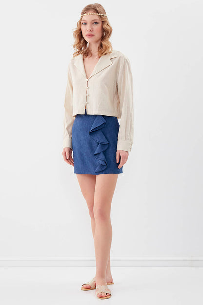 LONG SLEEVE VISCOSE LINEN CROP SHIRT