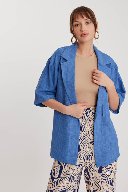 LONG COLLAR DETAILED LOW SHOULDER JACKET