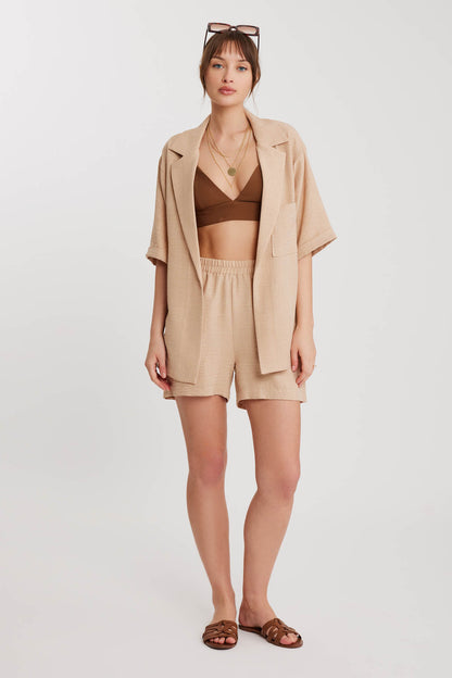 LONG COLLAR DETAILED LOW SHOULDER JACKET